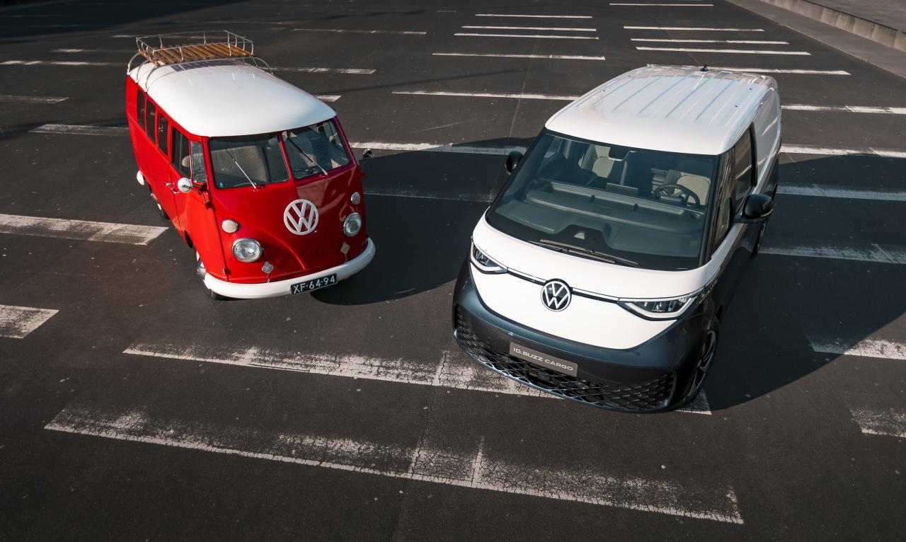 Volkswagen T1 Transporter Front/Seite und VW ID. Buzz Cargo Front/Seite